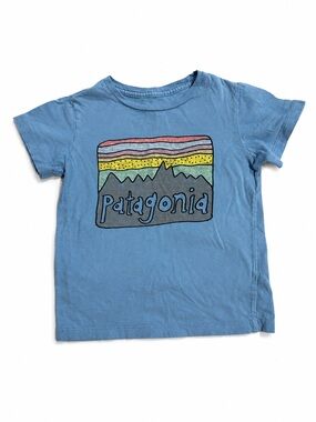 Patagonia Kids 4T Blue Fitz Roy Logo Graphic Tee EUC